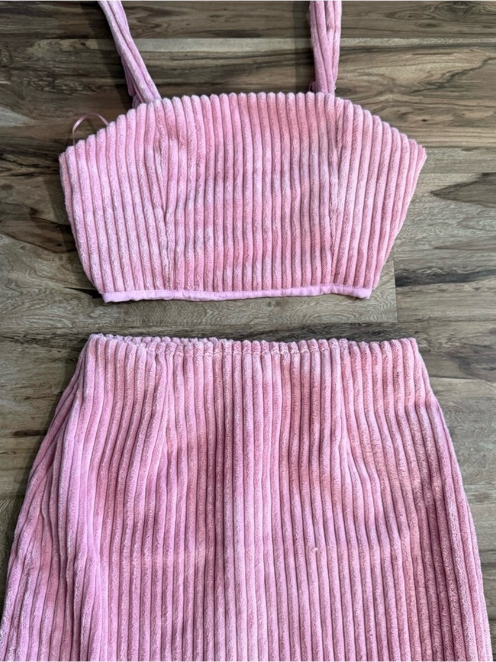 Ribbed Pink Two-Piece Skirt Set with Cropped Tank NWOT